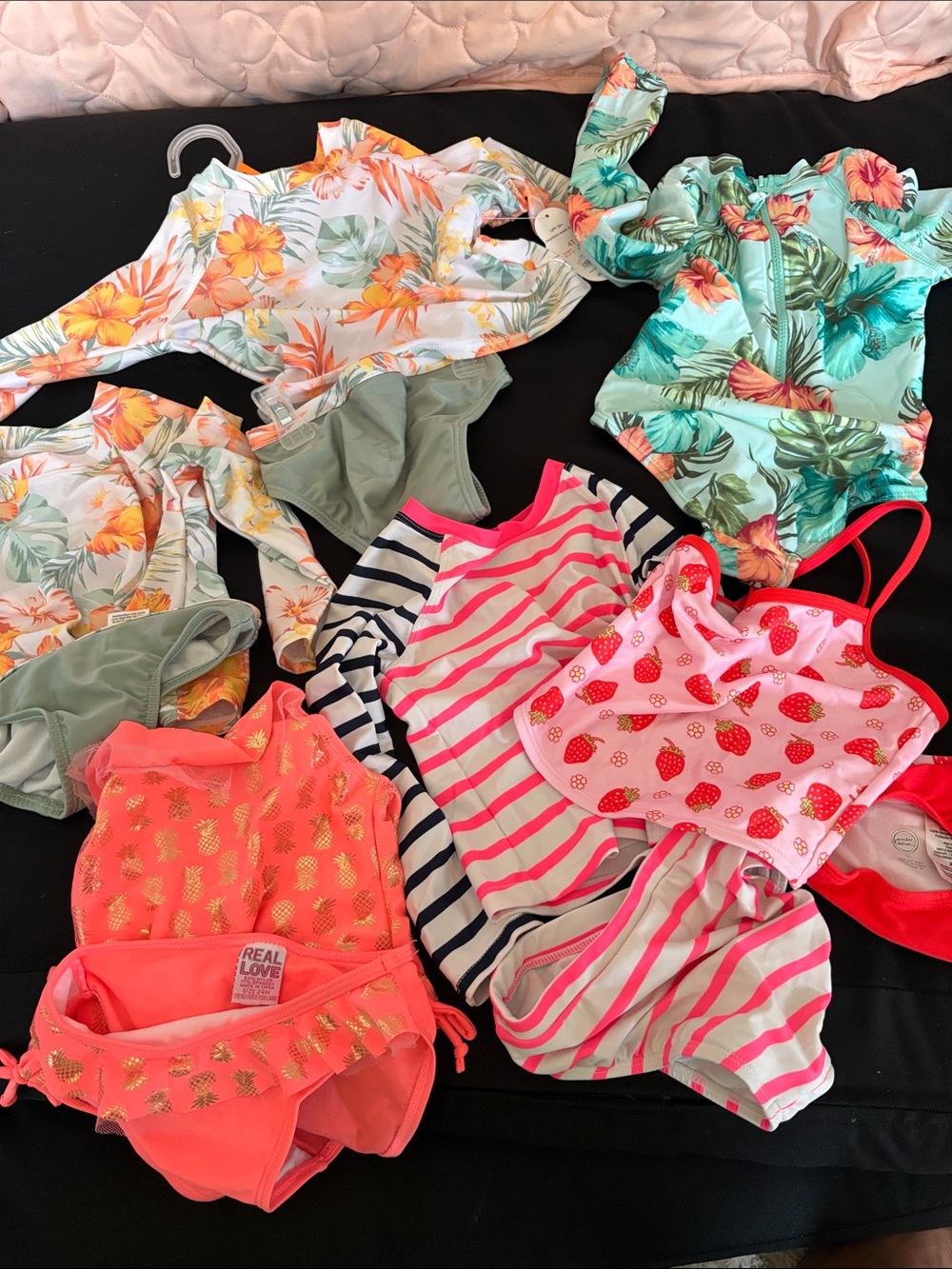 Mixed Girls' Swimwear Lot - Tropical Floral, Stripes & Strawberry Prints
